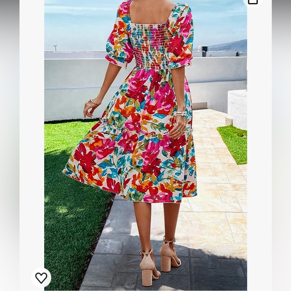 FLORAL | boho smocked dress size M - Picture 2 of 8